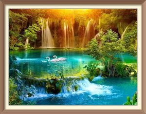 Waterfall in Primary Forest 4 - Diamond Paintings - Diamond Art - Paint With Diamonds - Legendary DIY  | Free shipping | 50% Off
