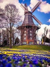Windmill Beside Blue Flower Hill
