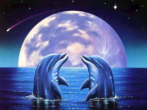 Dolphins kiss under the Moonlight - Diamond Paintings - Diamond Art - Paint With Diamonds - Legendary DIY  | Free shipping | 50% Off