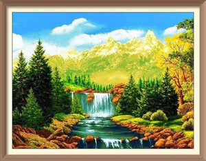 Waterfall in Primary Forest 8 - Diamond Paintings - Diamond Art - Paint With Diamonds - Legendary DIY  | Free shipping | 50% Off