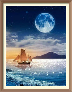 Blue Moon In The Sea - Diamond Paintings - Diamond Art - Paint With Diamonds - Legendary DIY  | Free shipping | 50% Off
